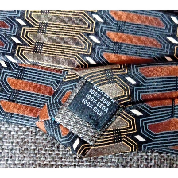 Tie 70s 80s 90s Y2K Boca Classics Silk Black Brown Gold 4 Wide 60 Long - Picture 5 of 6